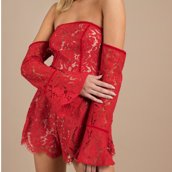 Tobi Red lace romper - Picture 1 of 3